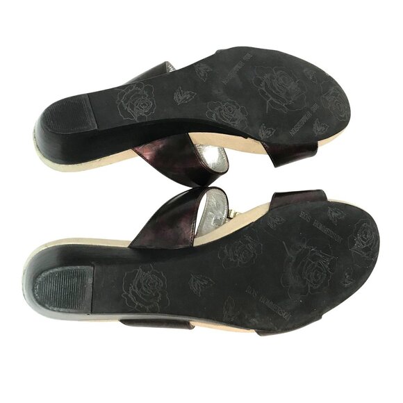 Ros Hommerson Brown Leather & Gold Wedge Slide Sandals Womens 11M - Picture 7 of 10